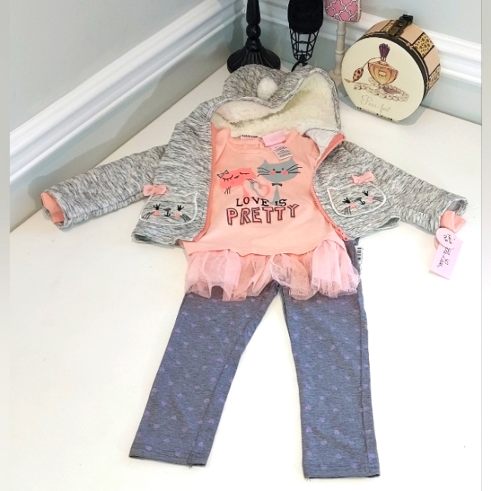 Little Lass 3 Piece Love is Pretty Kitty Outfit Infant Size 24 Months NWT